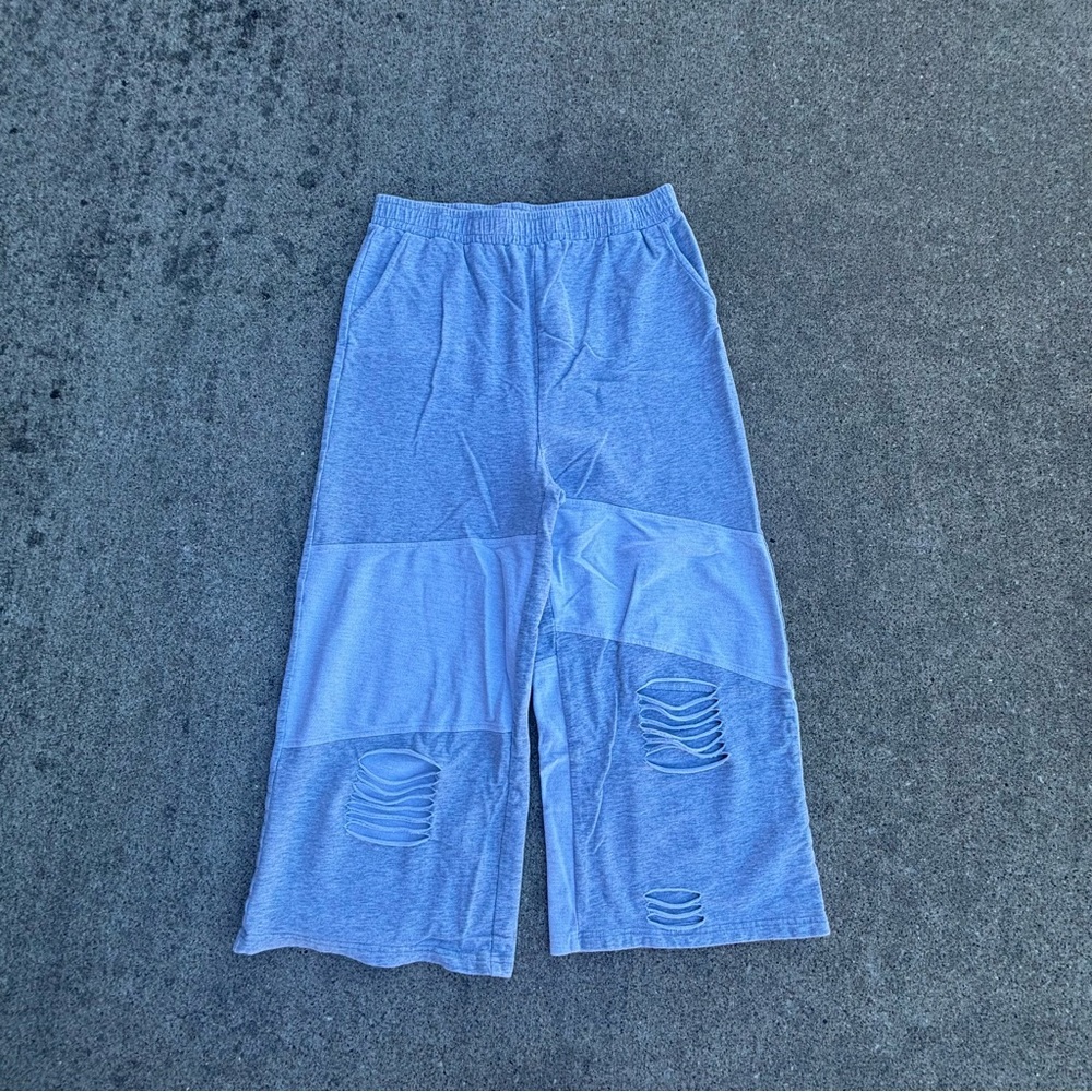 Stylish Women's Grey & White Wide Leg Distressed Sweat Pants